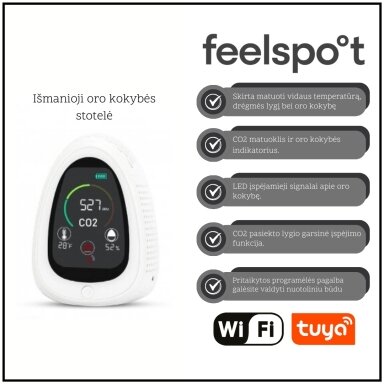 Išmanioji oro kokybės stotelė Feelspot WS2023 su CO2 jutikliu, Wi-Fi, Tuya Išmanioji oro kokybės stotelė Feelspot WS2023 su CO2 jutikliu, Wi-Fi, Tuya