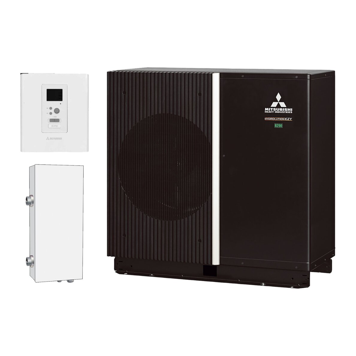 Šilumos siurblys oras-vanduo Mitsubishi Heavy Industries Hydrolution EZY Flexible 10 kW, trifazis, FDCM100VSX-P / RC-HY20-W / ELK9M1