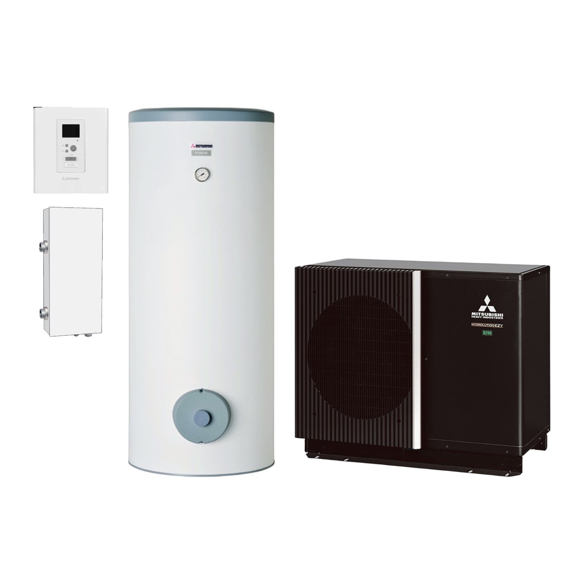 Šilumos siurblys oras-vanduo Mitsubishi Heavy Industries Hydrolution EZY Flexible 7,1 kW, su 300 l talpa, FDCM71VNX-P / RC-HY20-W / ELK9M1 / PT300-V2