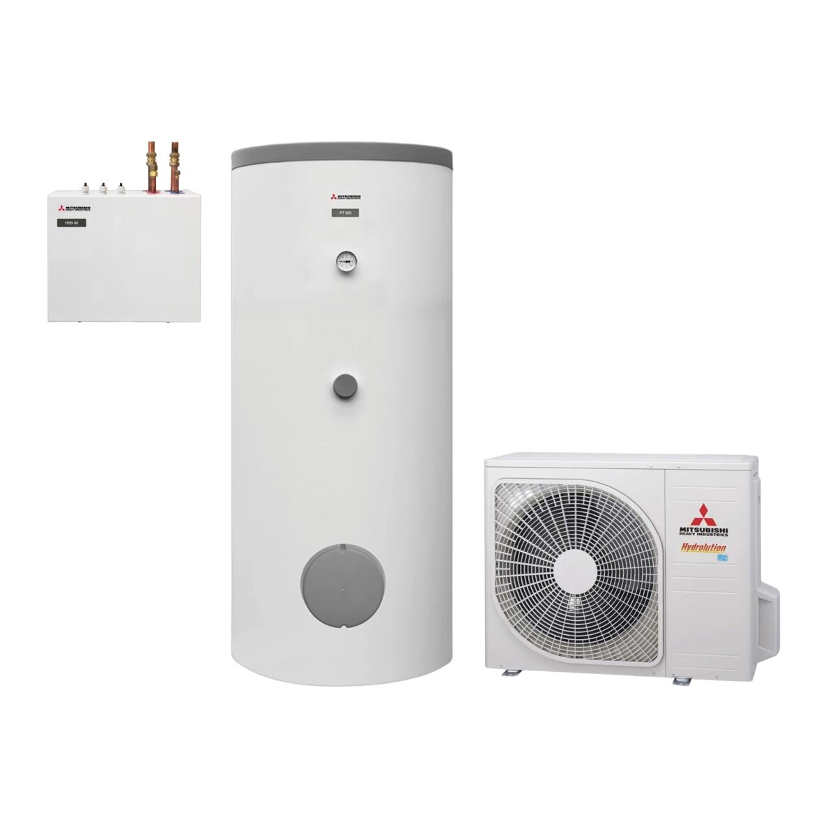 Šilumos siurblys oras-vanduo Mitsubishi Heavy Industries Hydrolution Flexible 6 kW, su 300 l talpa, HSB60-W / FDCW60VNX-W / PT300