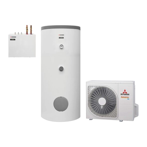 Šilumos siurblys oras-vanduo Mitsubishi Heavy Industries Hydrolution Flexible 6 kW, su 300 l talpa, HSB60-W / FDCW60VNX-W / PT300